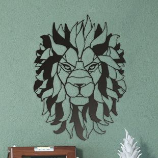 Leeuw wanddecoratie, Mat Zwart RVS - Sfeerbeeld