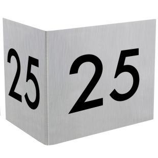Huisnummer bordje hoek met zwarte cijfers 20 x 40 cm RVS