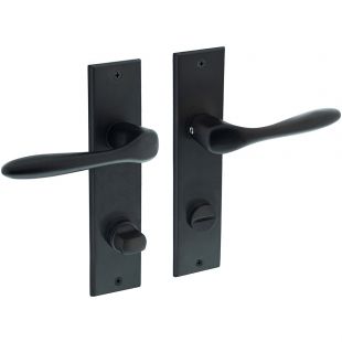 Deurkruk Banaan op rechthoekig kortschild, WC-sluiting 63 mm, Paar, Mat Zwart