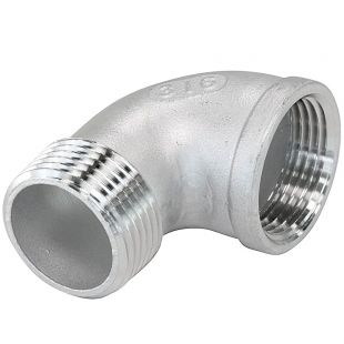 Knie 1", 90 graden, Binnen-Buiten, Draadfitting, RVS316