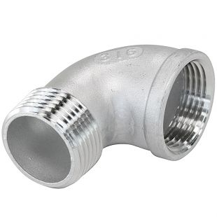 Knie 1/2", 90 graden, Binnen-Buiten, Draadfitting, RVS316