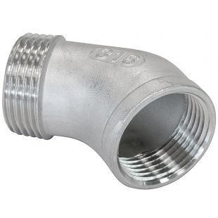 Knie 3/8", 45 graden, Binnen-Buiten, Draadfitting, RVS316