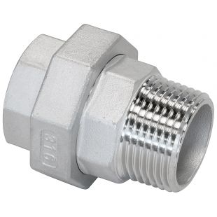 Koppeling 3/8", Binnen-Buiten, Conisch dichtend, Draadfitting, RVS316