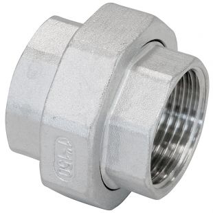 Koppeling 3/8", Binnen-Binnen, Conisch dichtend, Draadfitting, RVS316