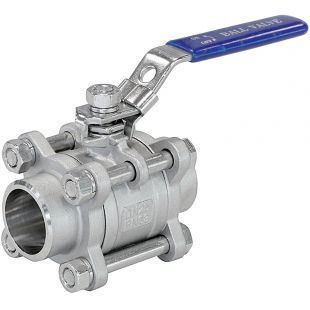 Kogelkraan 1", 3-delig, Las-Las, Draadfitting, RVS316