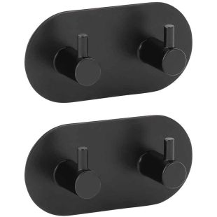 Kapstok zwart ovaal met 2 haken zelfklevend