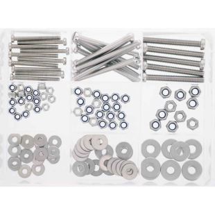 Cilinderkopschroef met zaagsleuf DIN 84, borgmoeren en carrosserieringen 4-6mm assortimentsdoos 125-delig RVS 316 (A4)