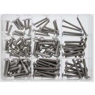 Laagbolkopschroef M4-M6 ISO 7380 2, Assortimentsdoos, RVS 316 (A4)