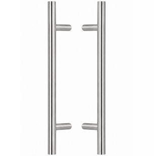 Deurgreep T-model schuin rond Ø25 mm, Lengte 700 mm, HOH 500 mm, Dubbelzijdig, RVS