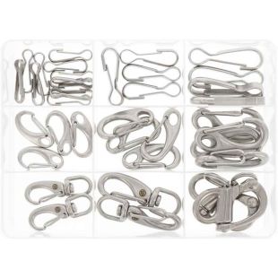 Simplexhaken, karabijnhaken en snapsluitingen assortimentsdoos 36-delig RVS / RVS316 (A2 / A4)