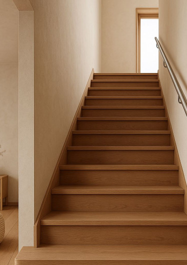 Een trap hoeft niet saai te zijn! Deze combinatie van warm hout met een strakke RVS leuning tilt je interieur letterlijk én figuurlijk naar een hoger niveau 😉 + #rvsland #trapinspiratie #rvsleuning #japandiwonen #interieurstyling #houtentrap #interieurtips #woonideeën #stijlvolwonen #modernminimalistisch #trap #trappenhuis